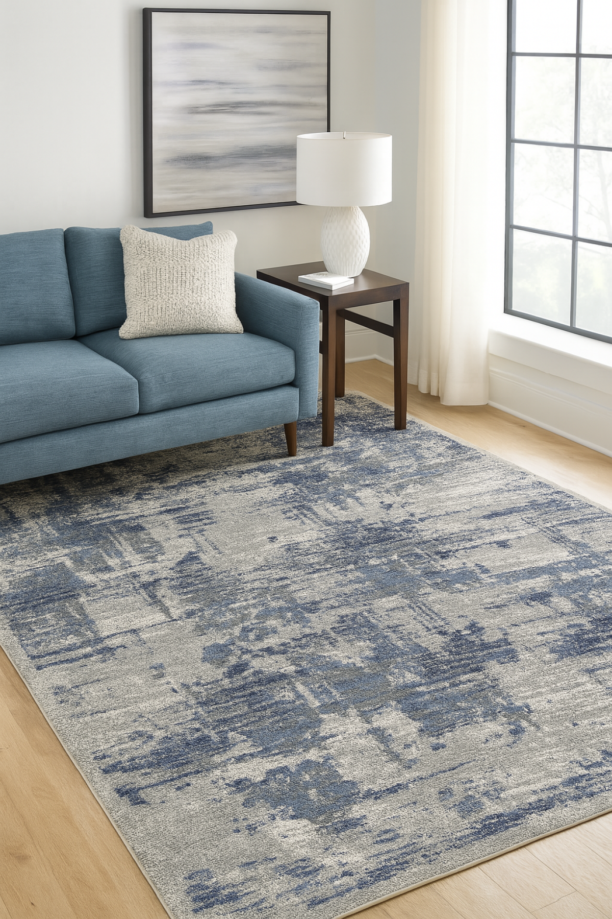 5 X 8 AREA RUG - CREAM/GREY/BLUE