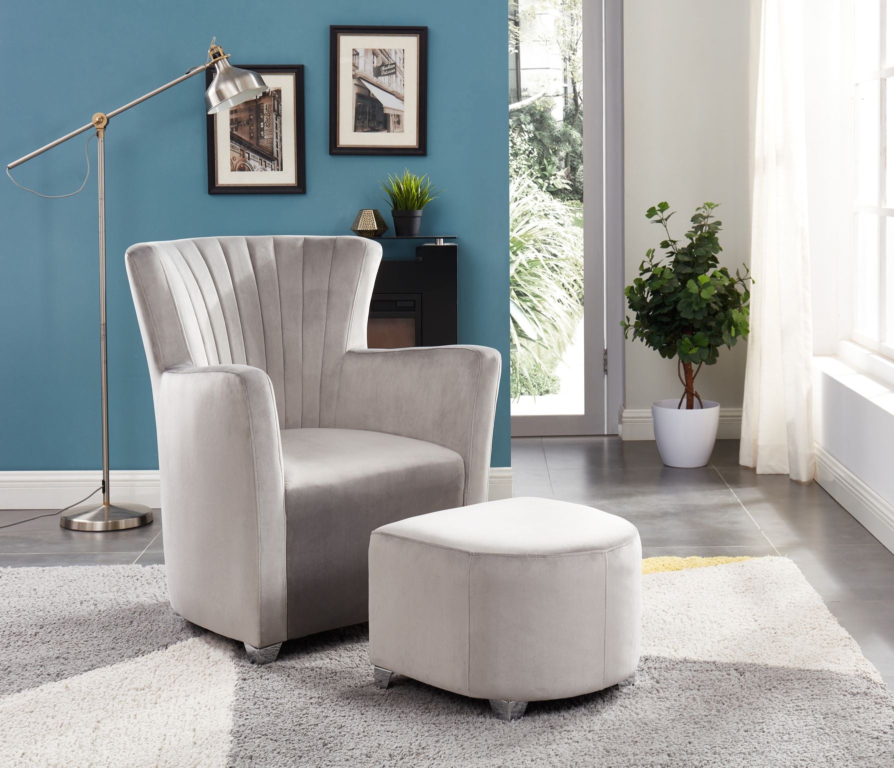 CHAIR & OTTOMAN - GREY