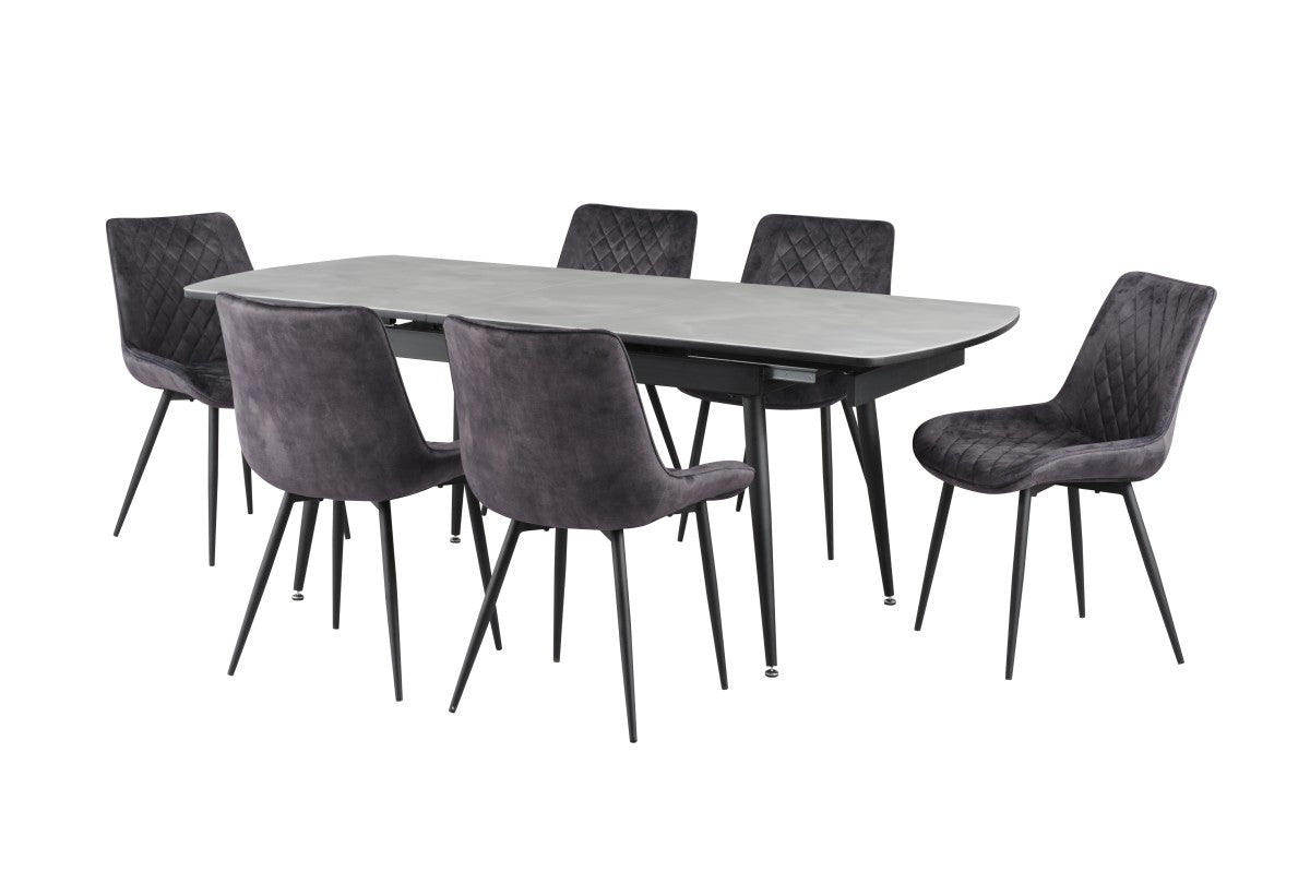 7-PIECE DINING SET -LIGHT GREY/BLACK