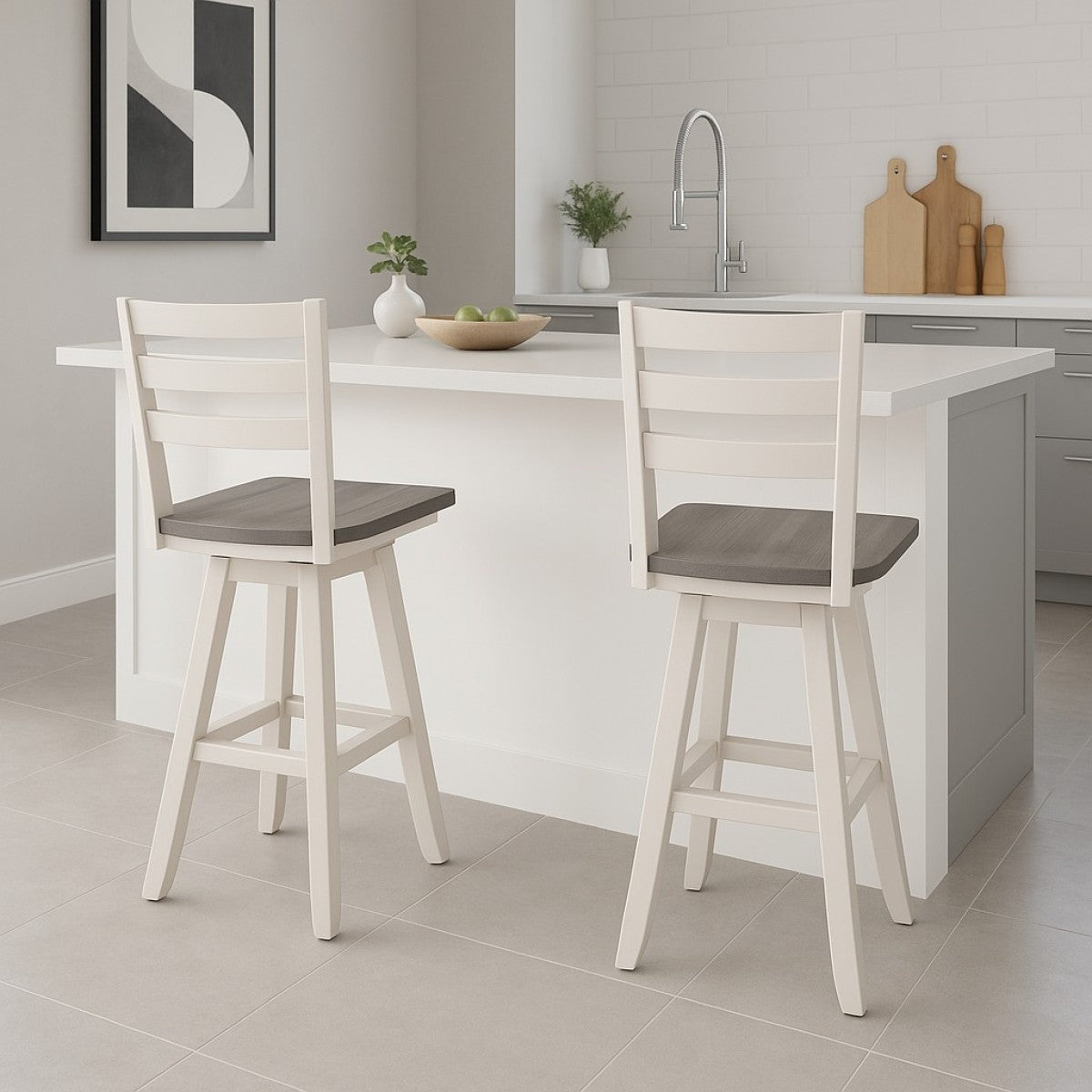 COUNTER STOOL, SET OF 2 - GREY/WHITE