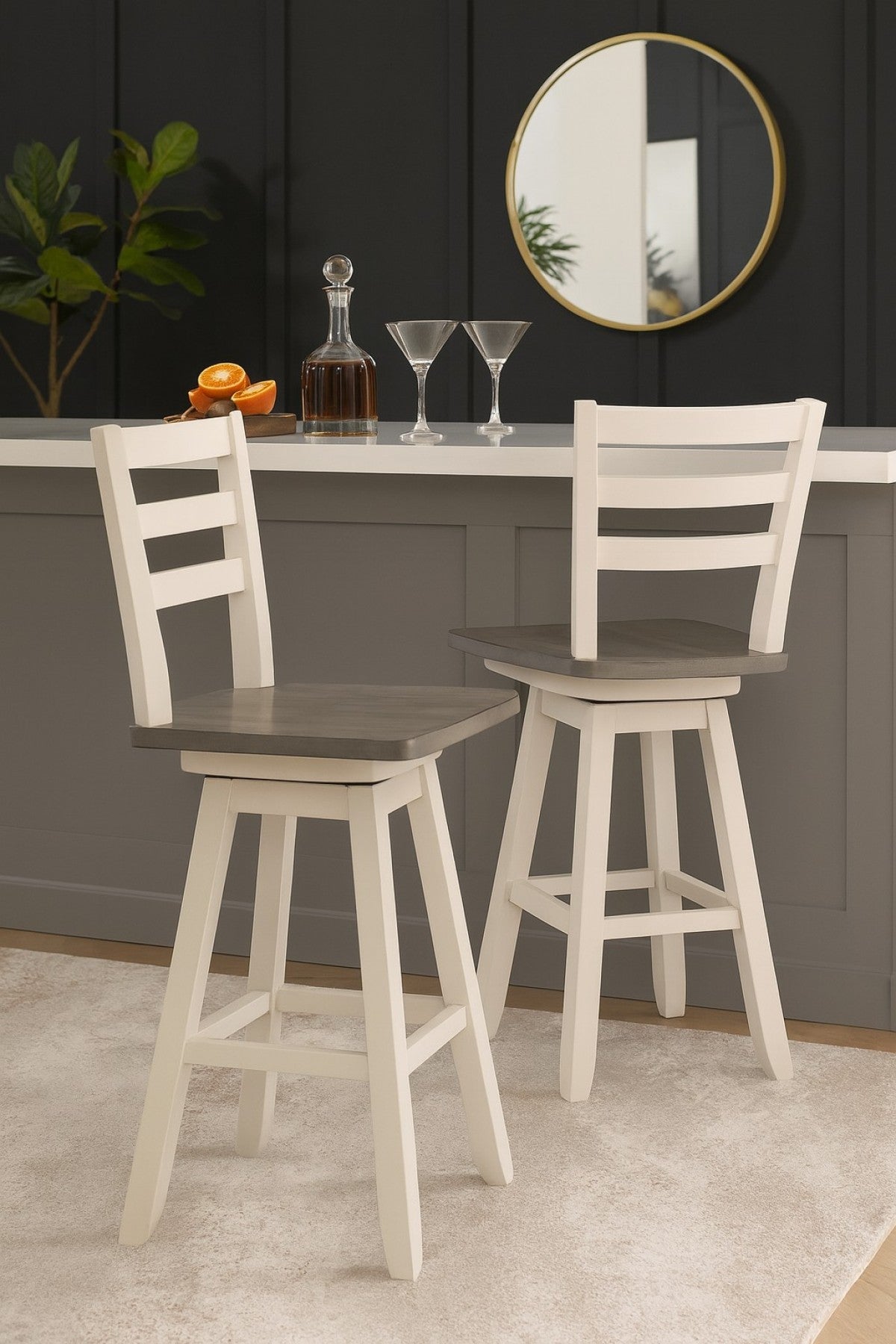 COUNTER STOOL, SET OF 2 - GREY/WHITE