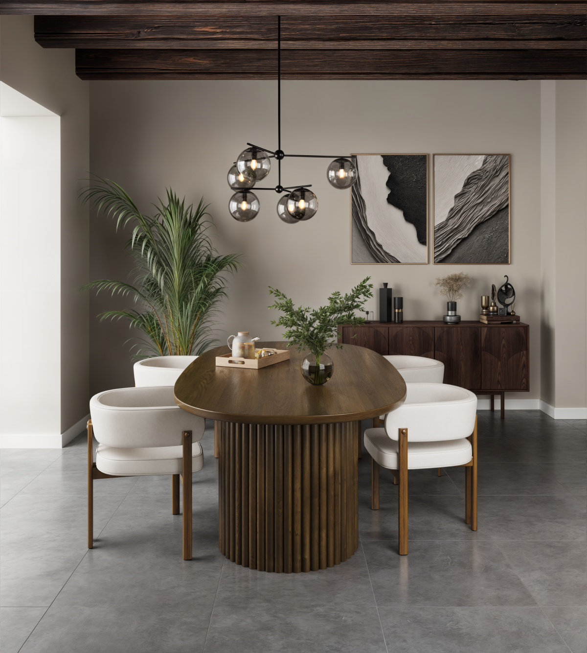 5-PIECE DINNG SET - WALNUT/CREAM