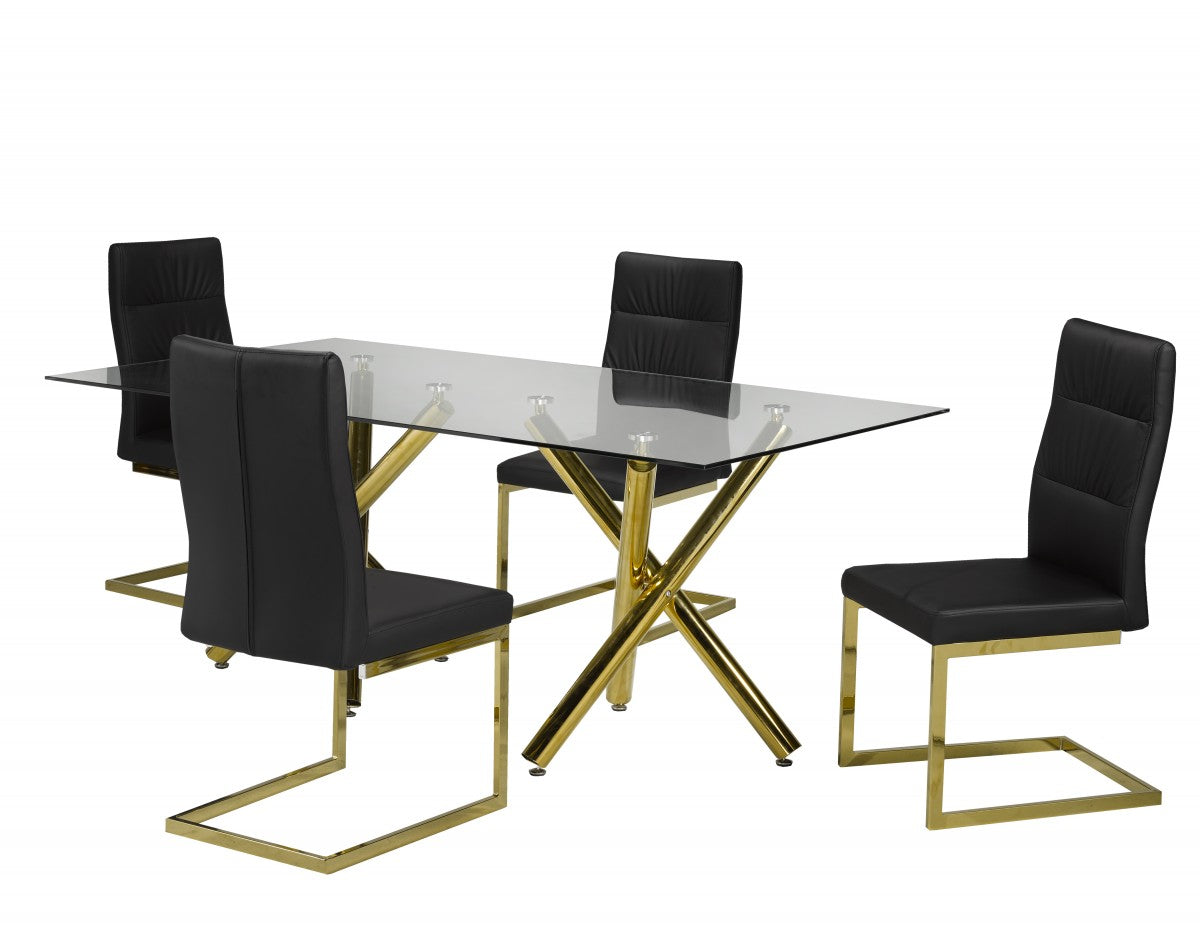 5-PIECE DINING SET, BLACK/GOLD