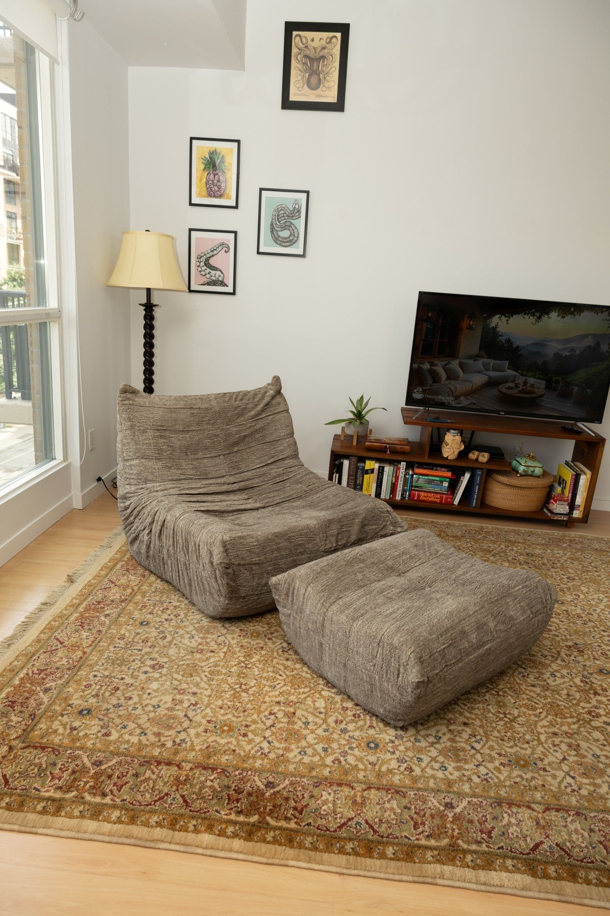 ARMLESS CHAIR & OTTOMAN - TAUPE