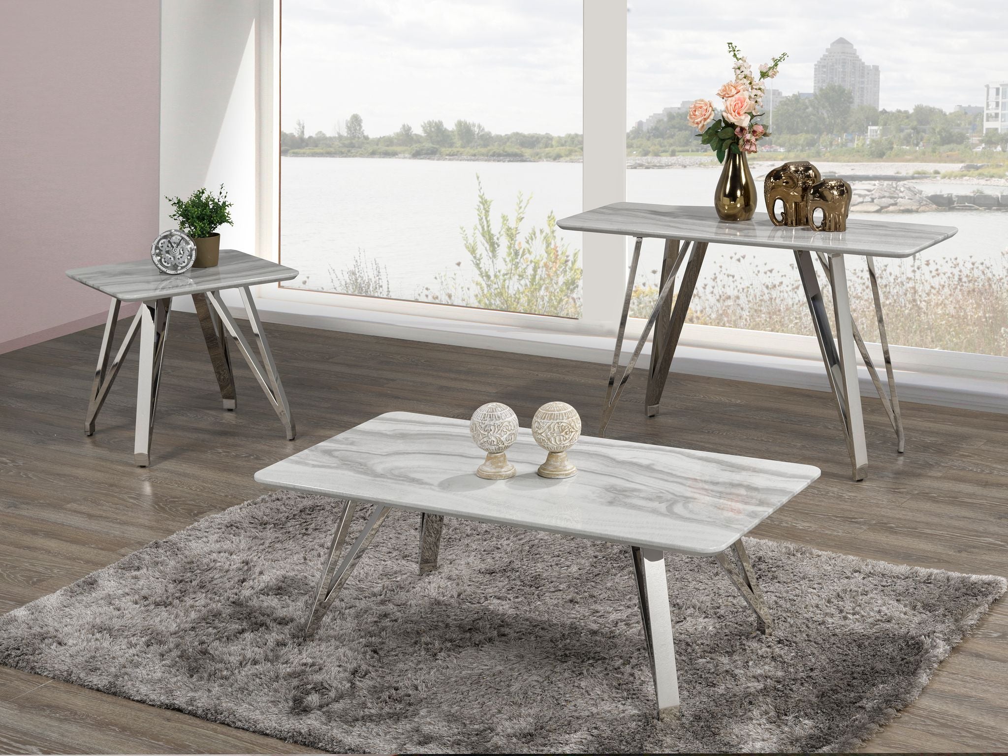 SOFA TABLE - WHITE/SILVER