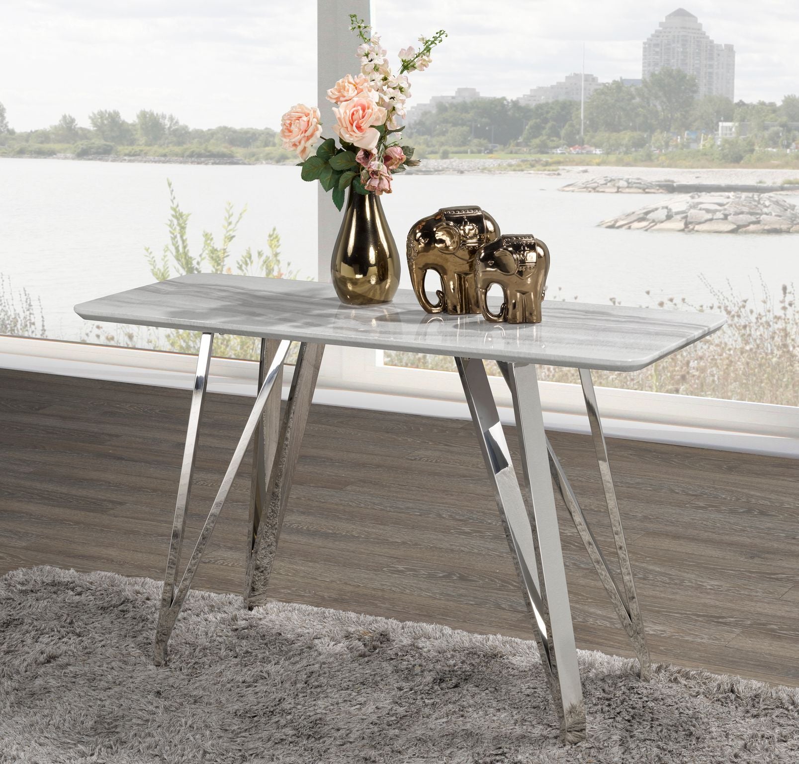SOFA TABLE - WHITE/SILVER