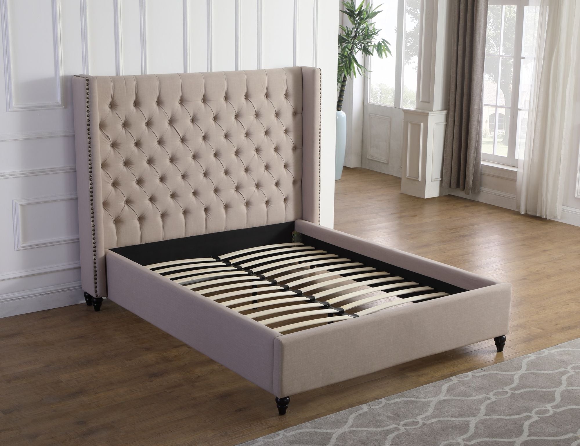 KING PLATFORM BED - BEIGE