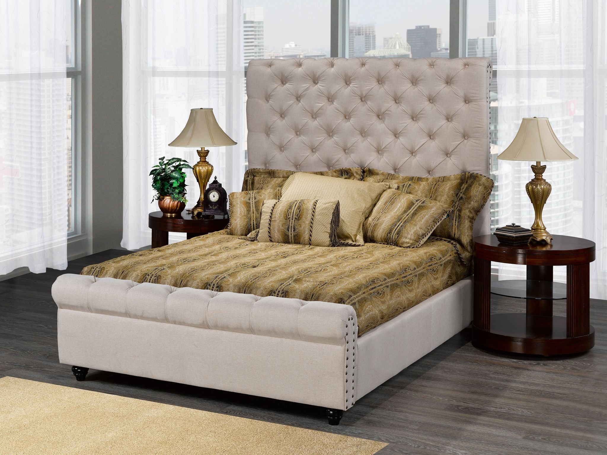 KING PLATFORM BED - BEIGE