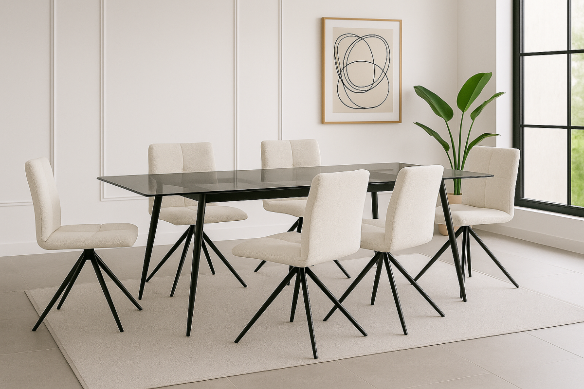 7-PIECE DINING SET - BLACK/WHITE