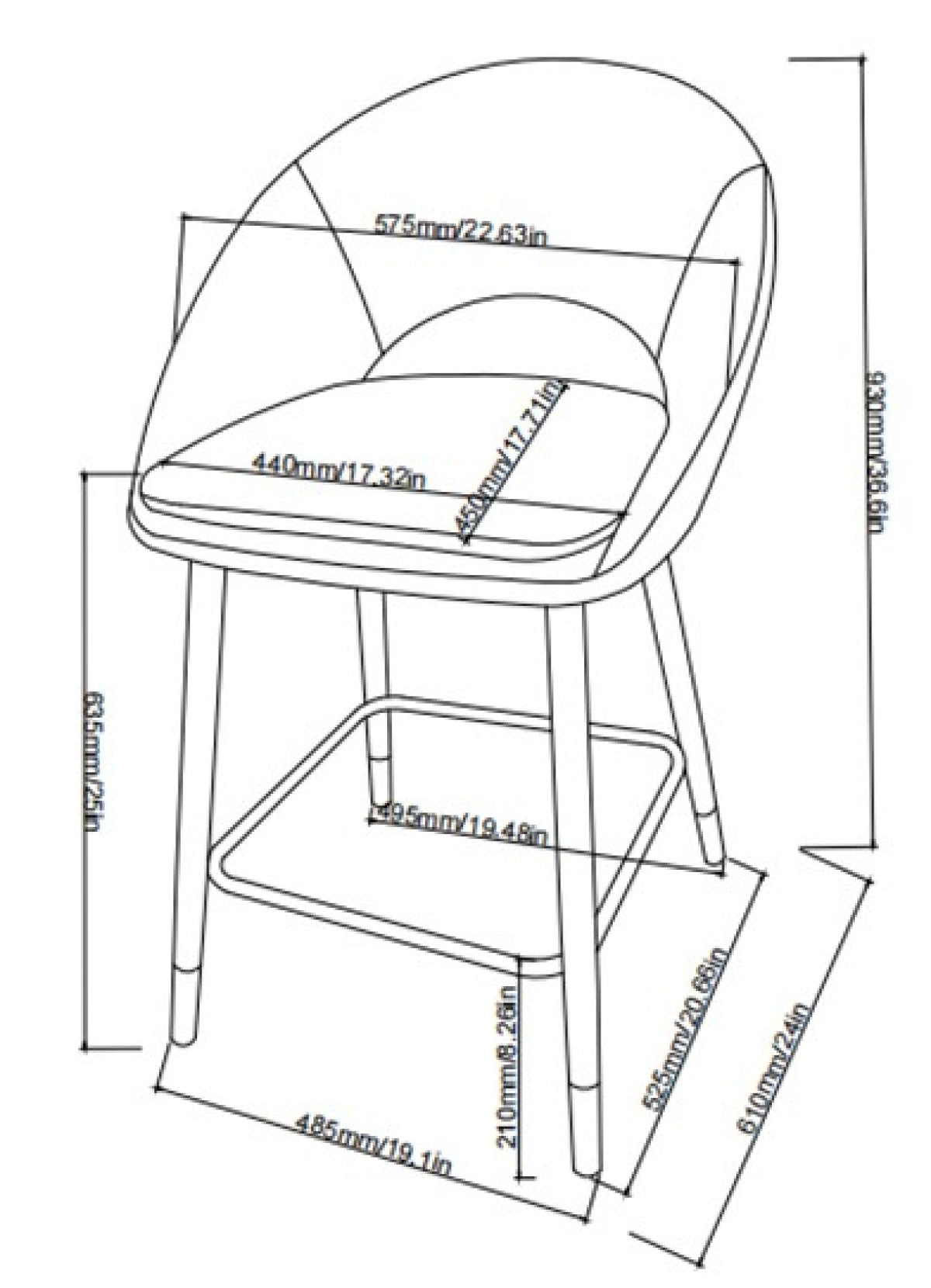 COUNTER STOOL, SET OF 2 - GREY