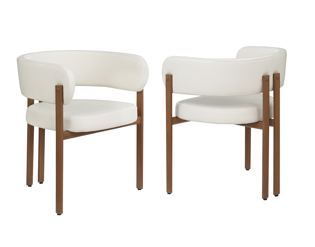 DINING CHAIR, SET OF 2 - CREAM/WALNUT