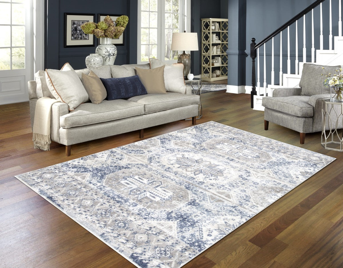 7 X 9 AREA RUG - GREY/BLUE