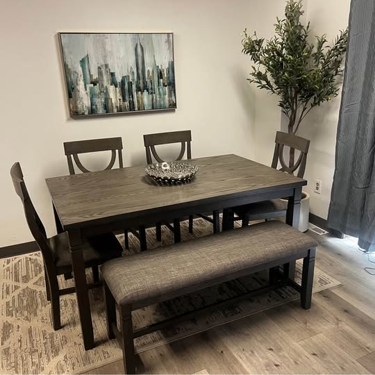 6-Piece Dining Set with Bench Seating – Modern Rustic Finish