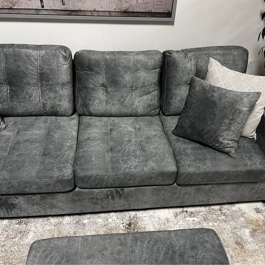 Grey Sectional with Cupholder Console & Storage Ottoman