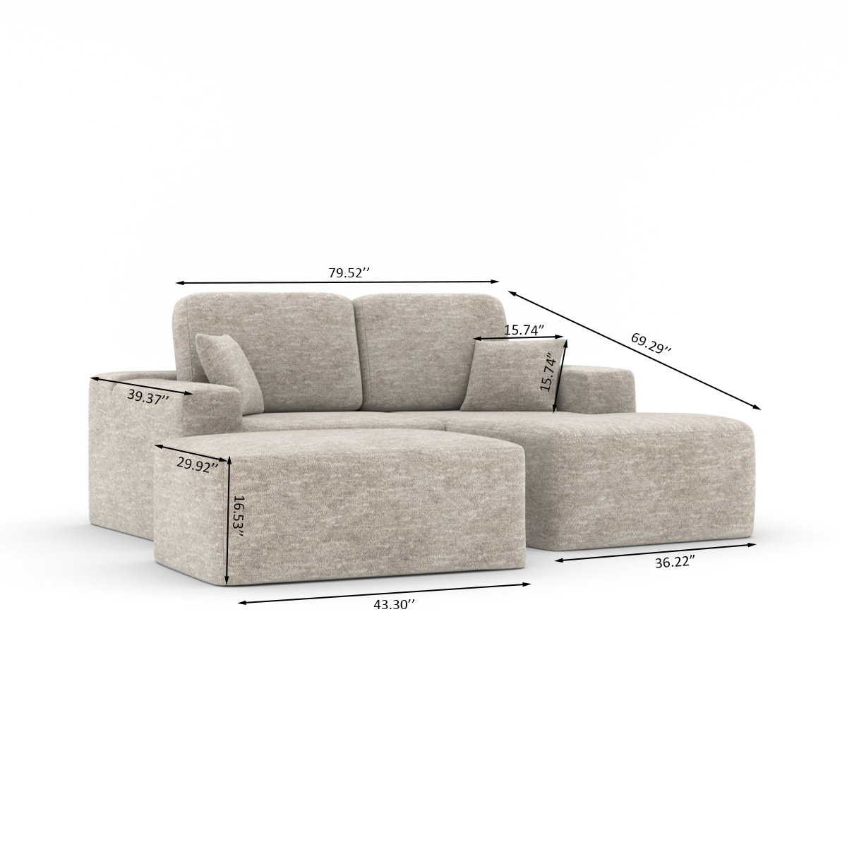 SECTIONAL W/OTTOMAN - BEIGE