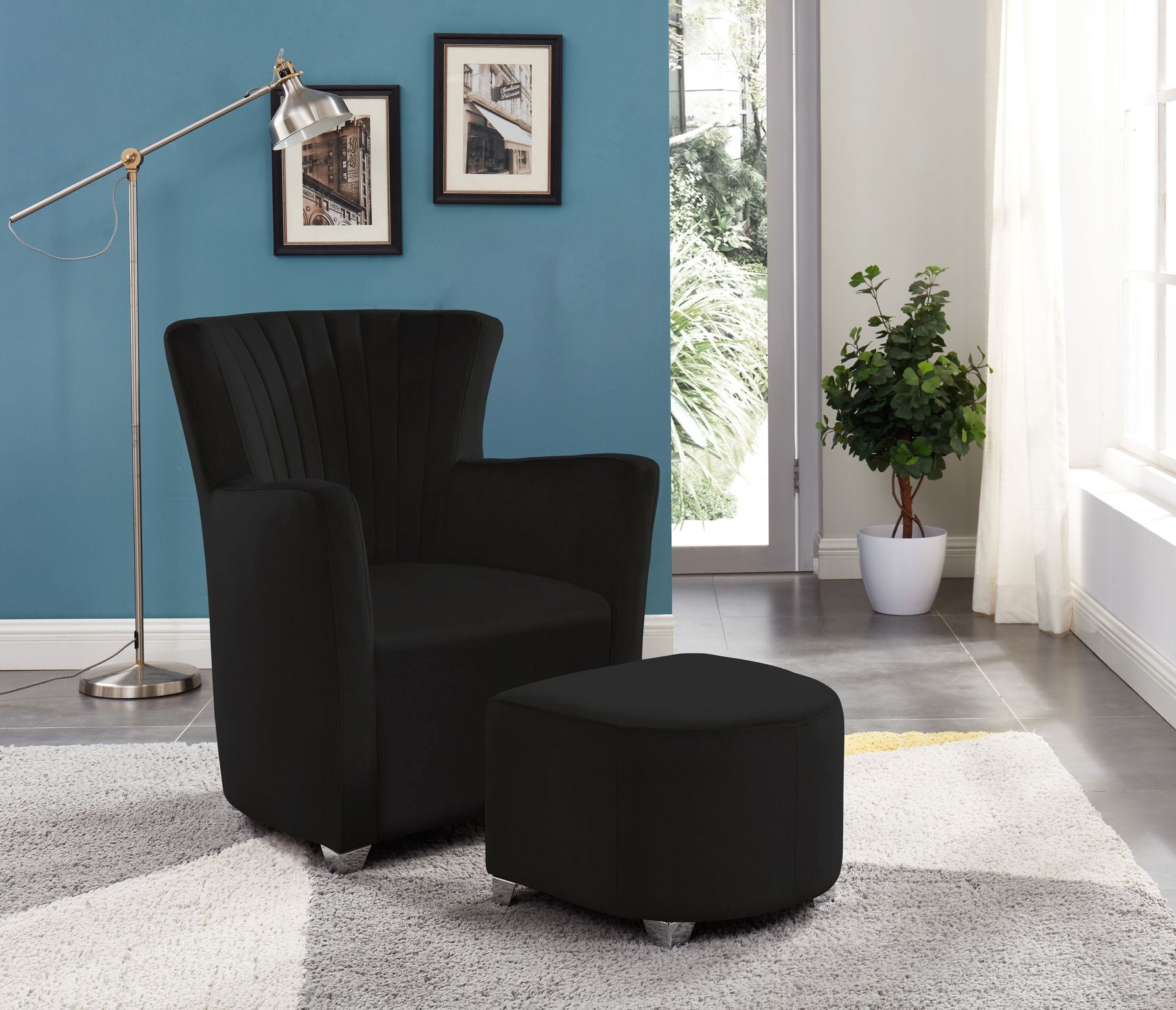 CHAIR & OTTOMAN - BLACK