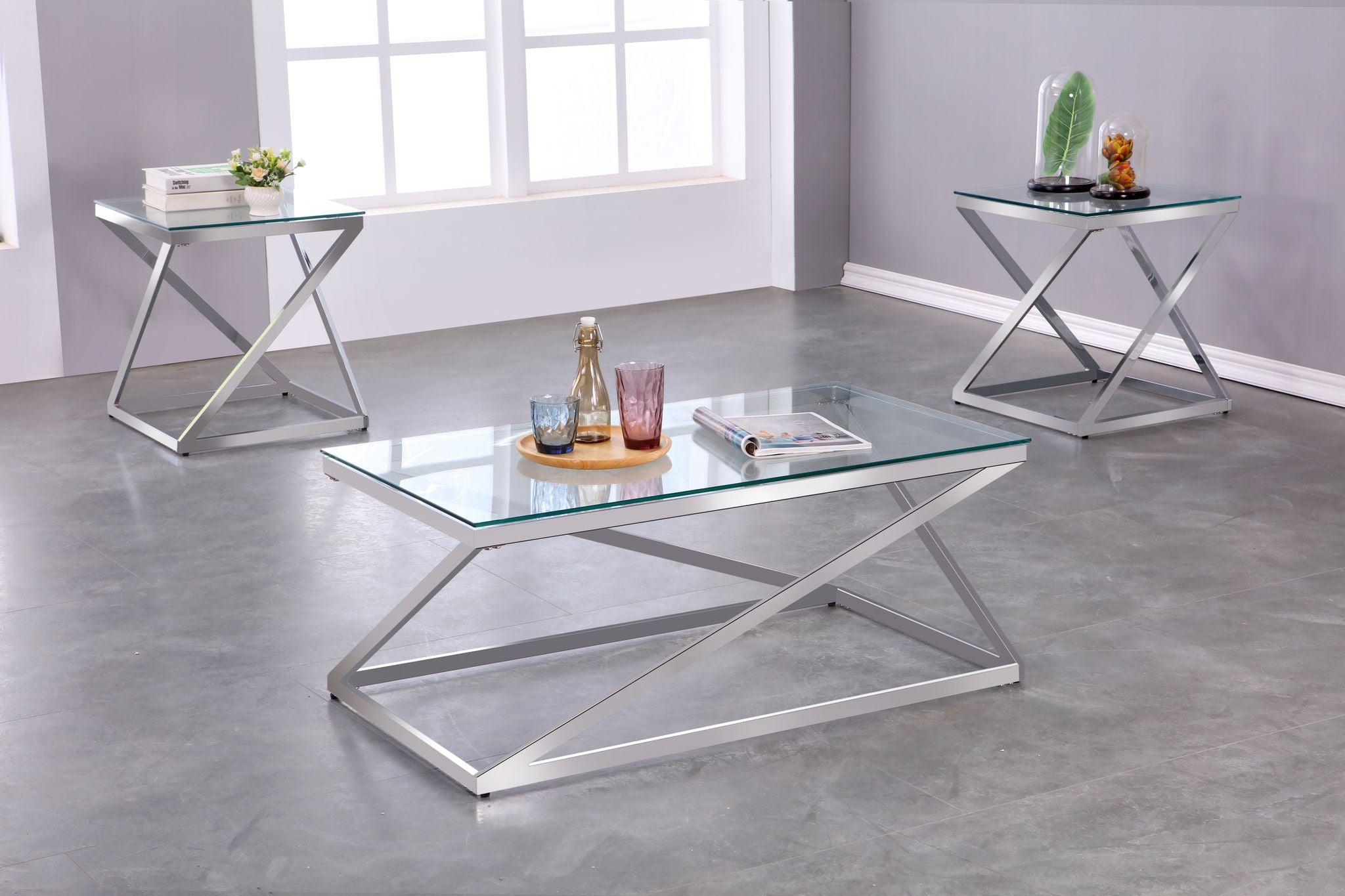 3-PIECE COFFEE TABLE SET - SILVER
