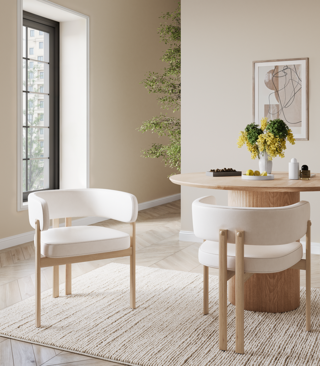 DINING CHAIR, SET OF 2 - CREAM/OAK