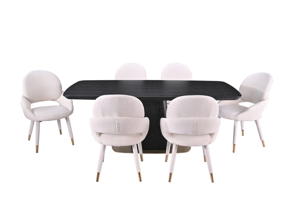 7-PIECE DINING SET - BLACK/BEIGE