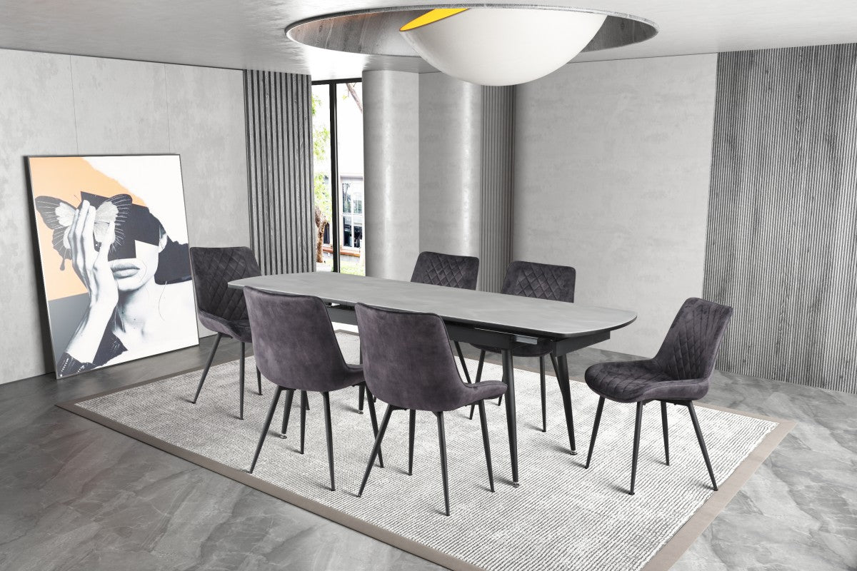 7-PIECE DINING SET -LIGHT GREY/BLACK