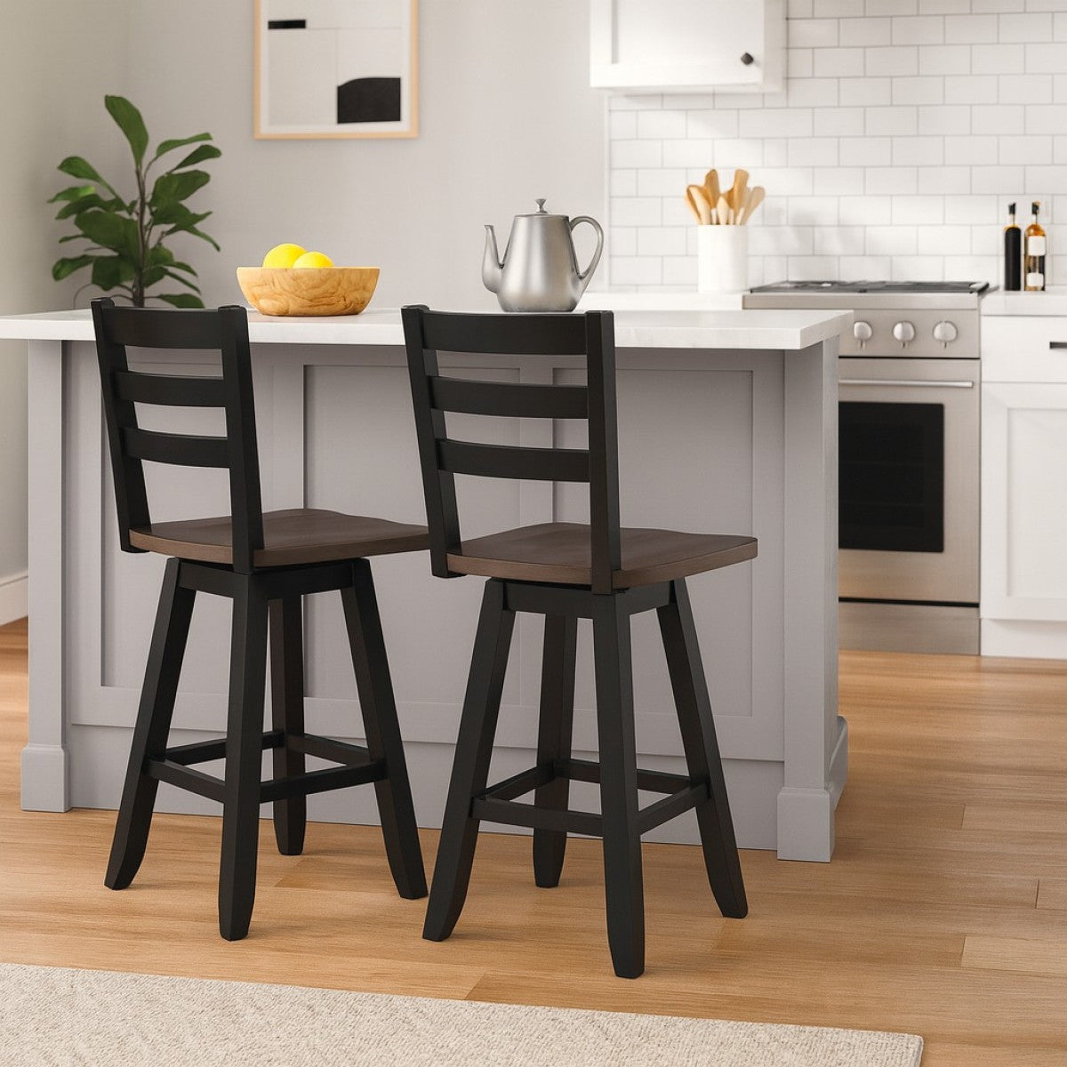 COUNTER STOOL, SET OF 2 - OAK/DARK GREY