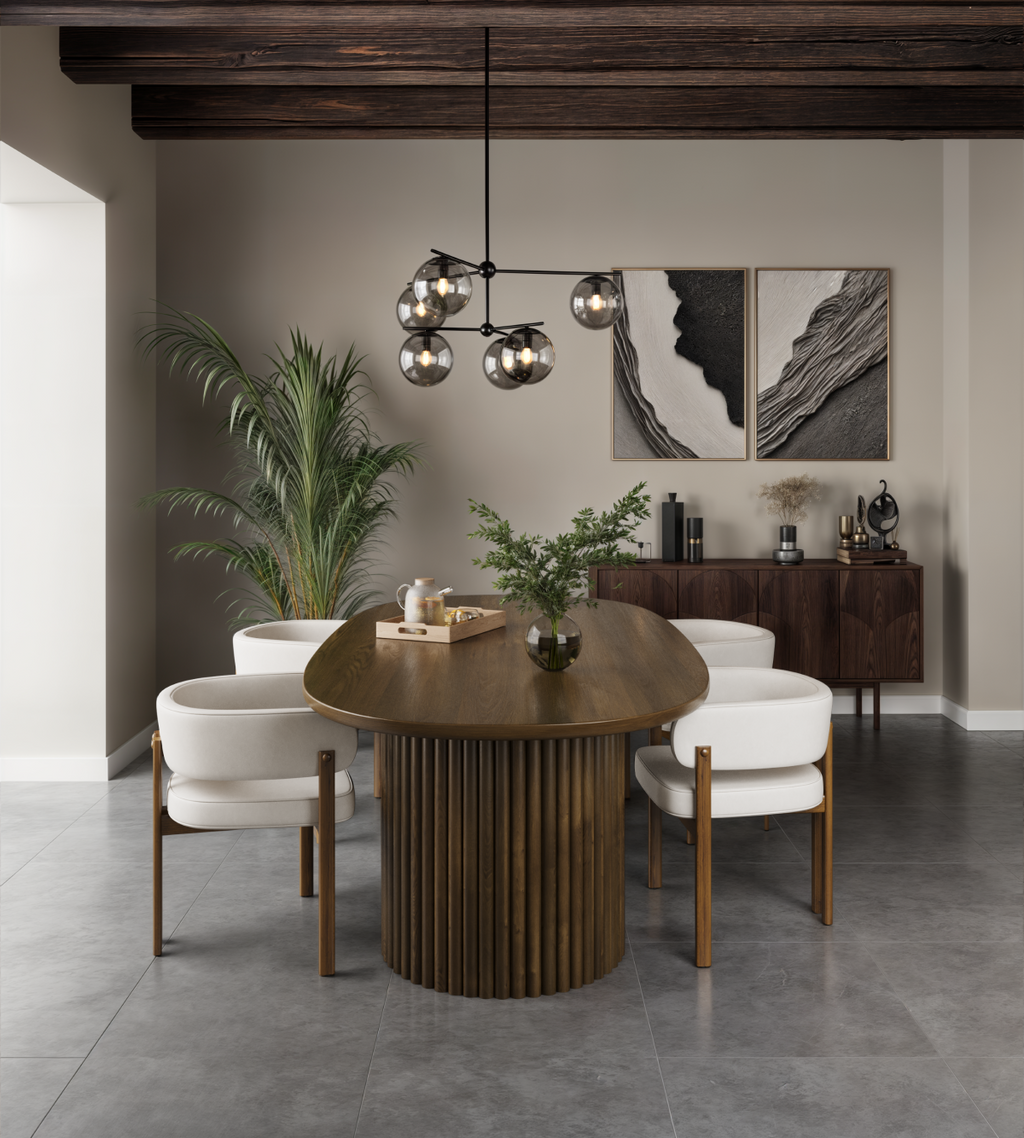 5-PIECE DINNG SET - WALNUT/CREAM