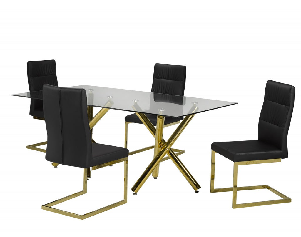 5-PIECE DINING SET, BLACK/GOLD
