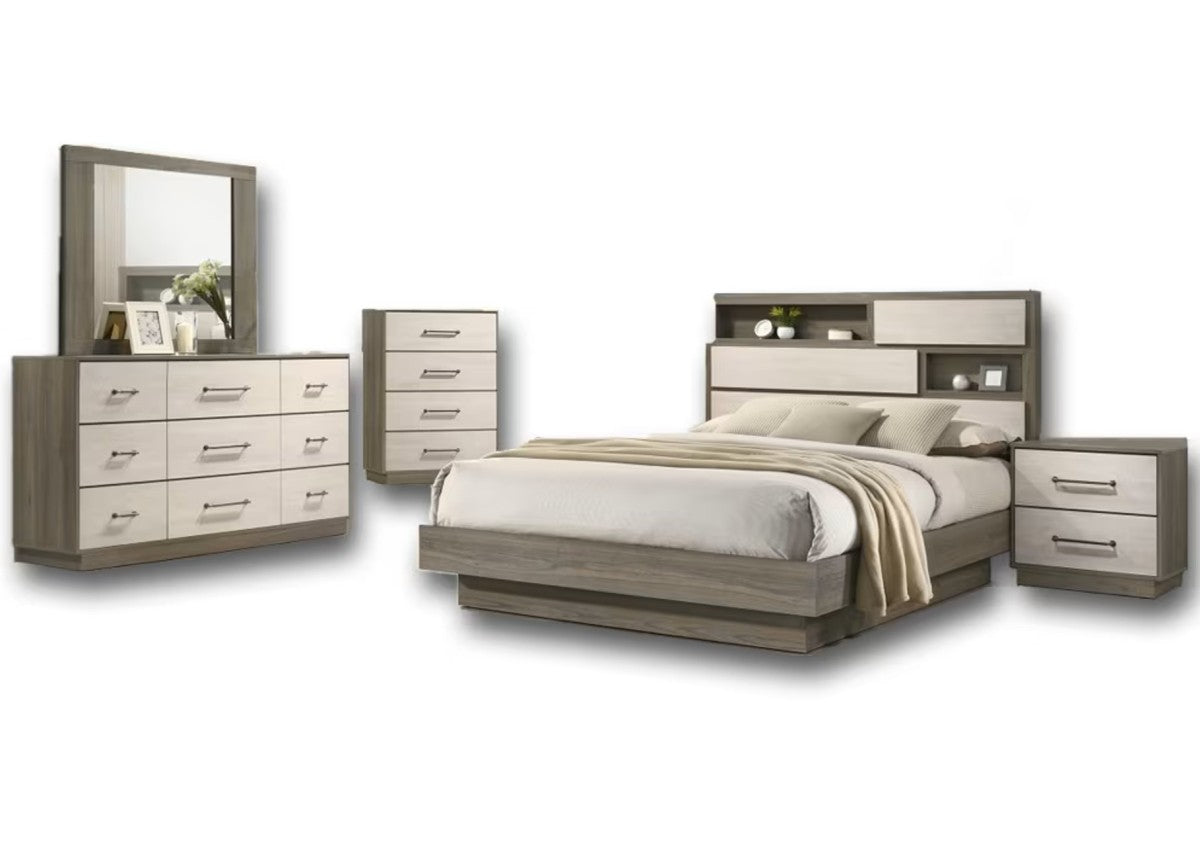 QUEEN 8-PIECE BEDROOM SET - NATURAL/WHITE WASH