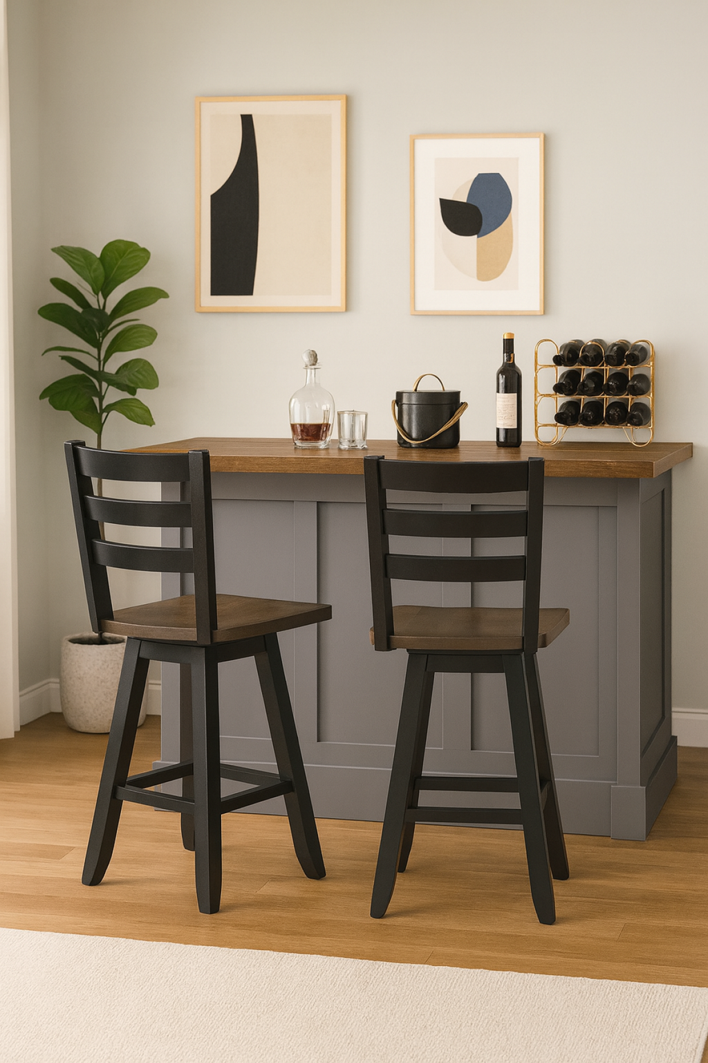COUNTER STOOL, SET OF 2 - OAK/DARK GREY