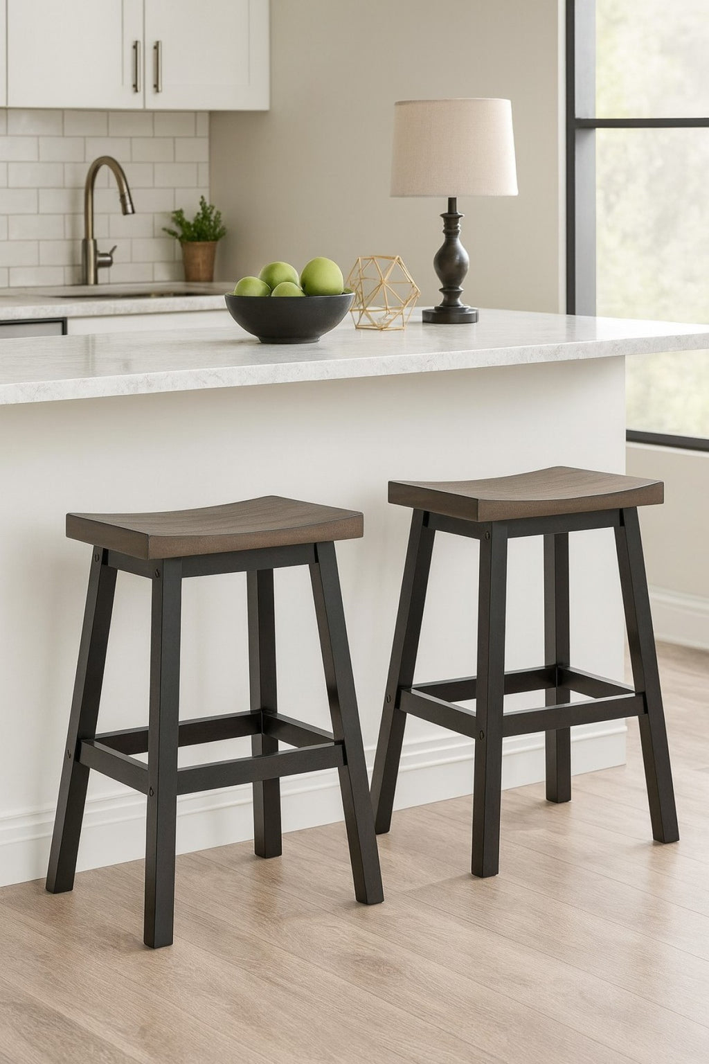 COUNTER STOOL, SET OF 2 - OAK/DARK GREY