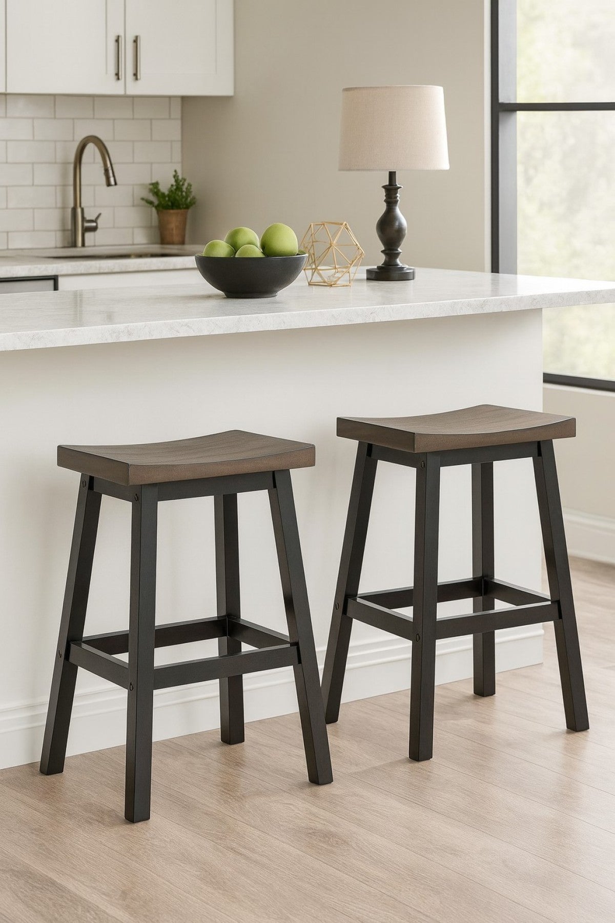 COUNTER STOOL, SET OF 2 - OAK/DARK GREY