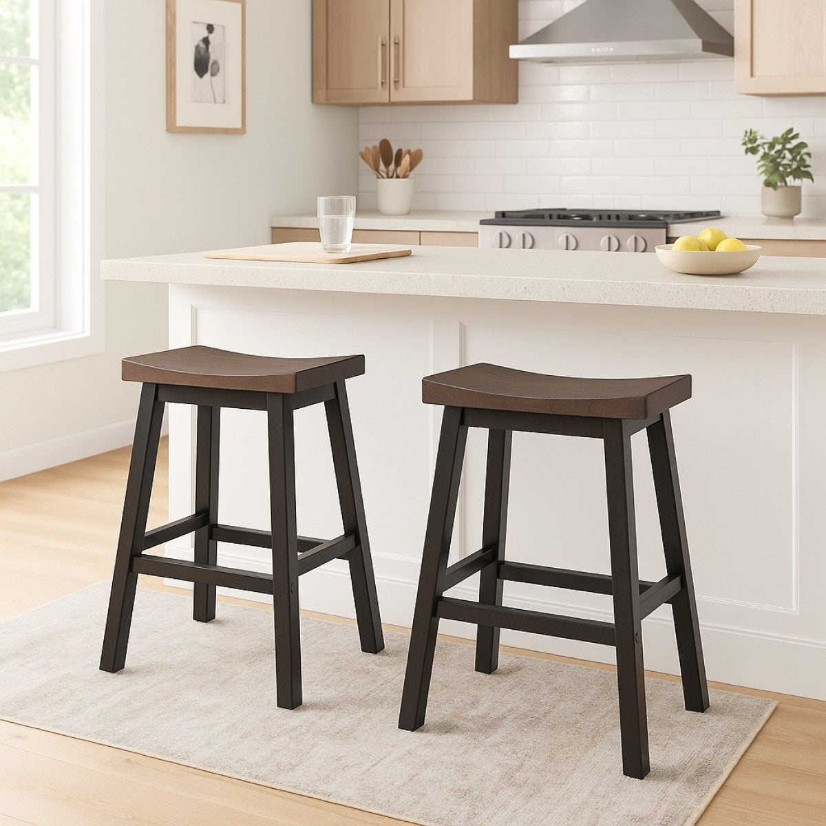 COUNTER STOOL, SET OF 2 - OAK/DARK GREY