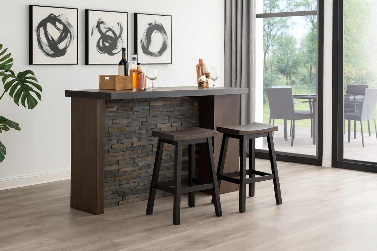 COUNTER STOOL, SET OF 2 - OAK/DARK GREY