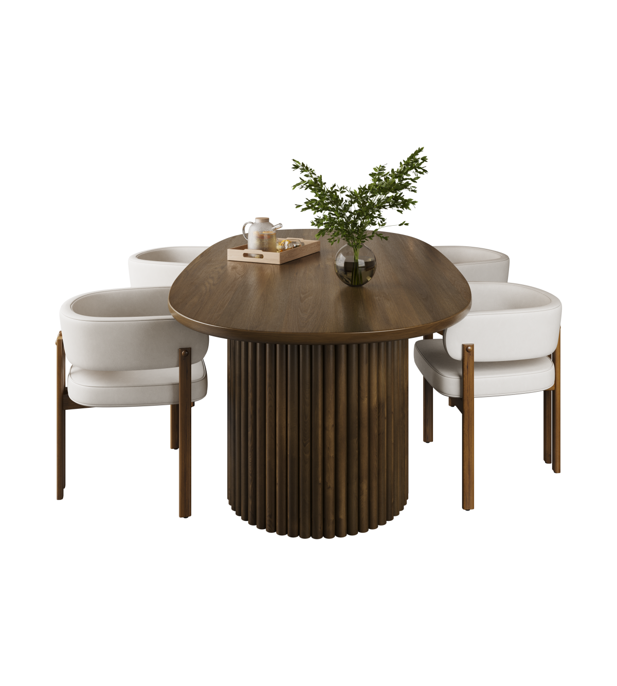 5-PIECE DINNG SET - WALNUT/CREAM