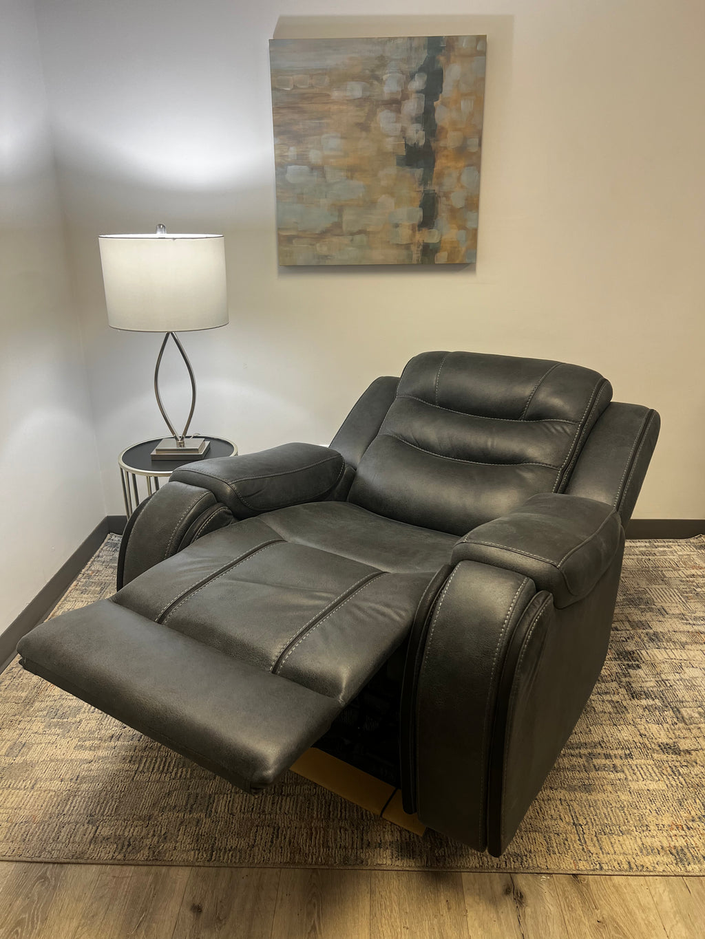 Charcoal Recliner with Cup Holders – Soft Fabric & Full Support