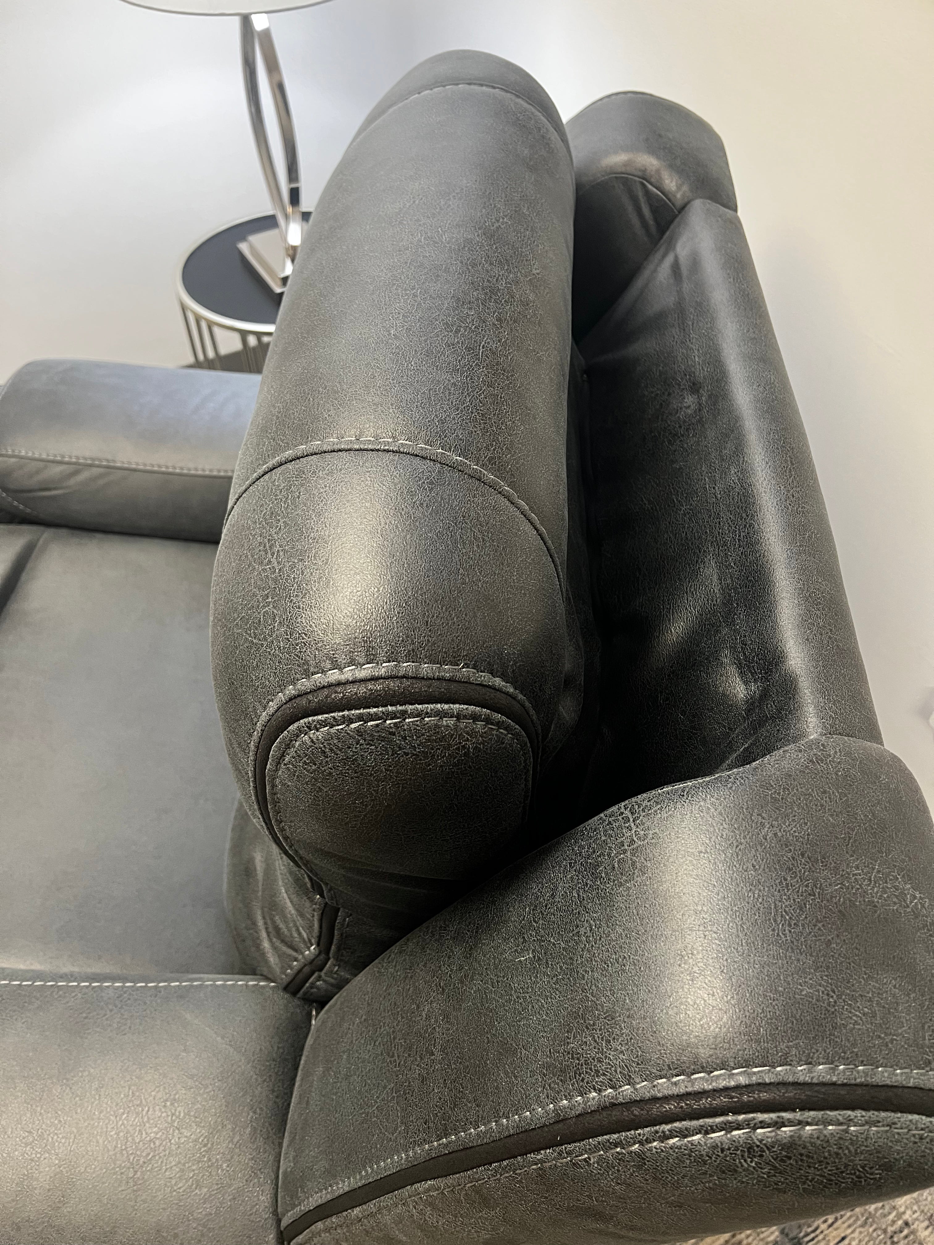 Charcoal Recliner with Cup Holders – Soft Fabric & Full Support