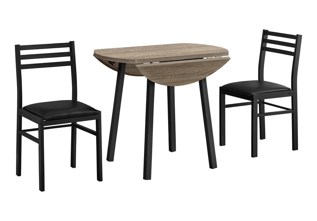 DINING SET - 3PCS SET / DARK TAUPE TOP / BLACK METAL