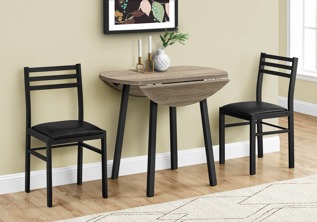 DINING SET - 3PCS SET / DARK TAUPE TOP / BLACK METAL