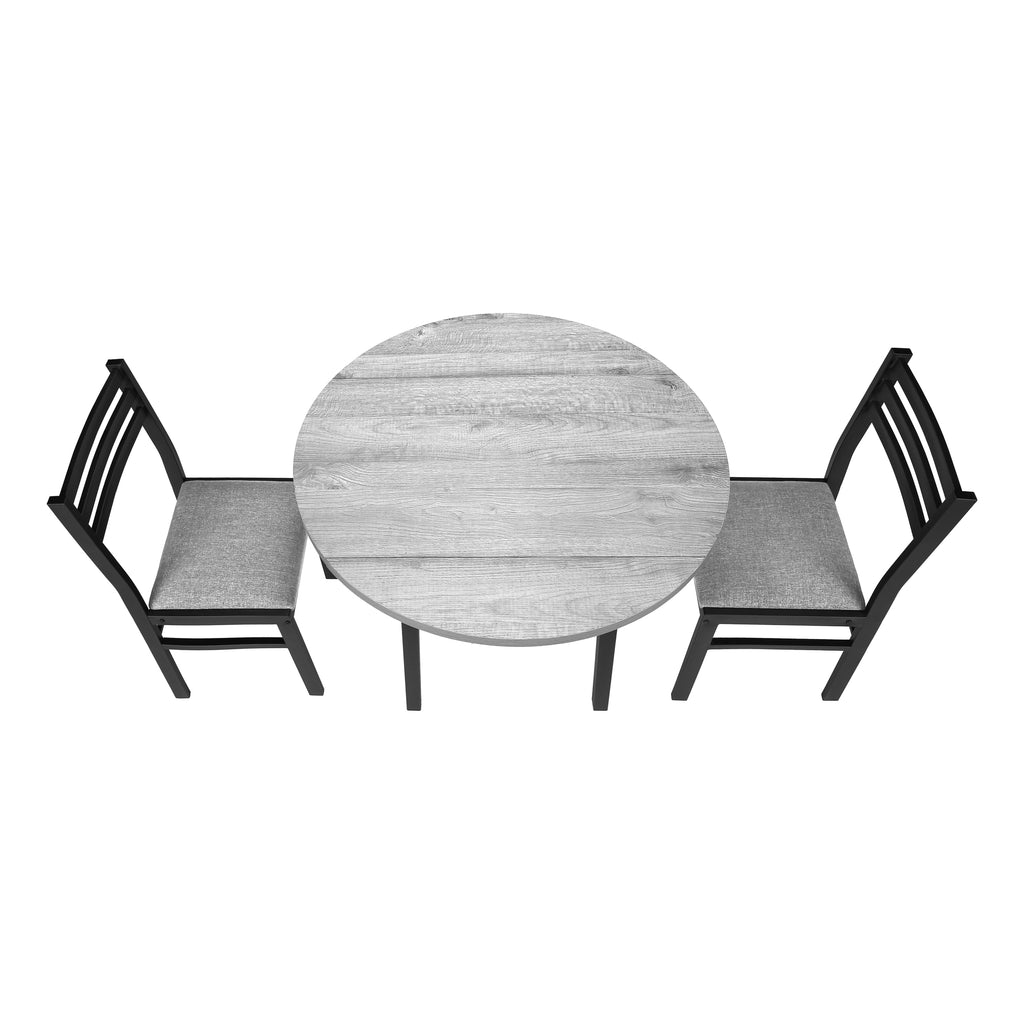 DINING SET - 3PCS SET / GREY TOP / BLACK METAL