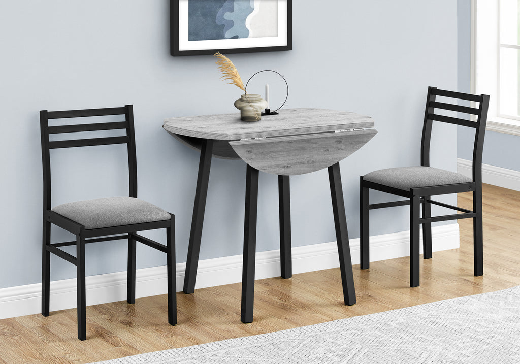 DINING SET - 3PCS SET / GREY TOP / BLACK METAL