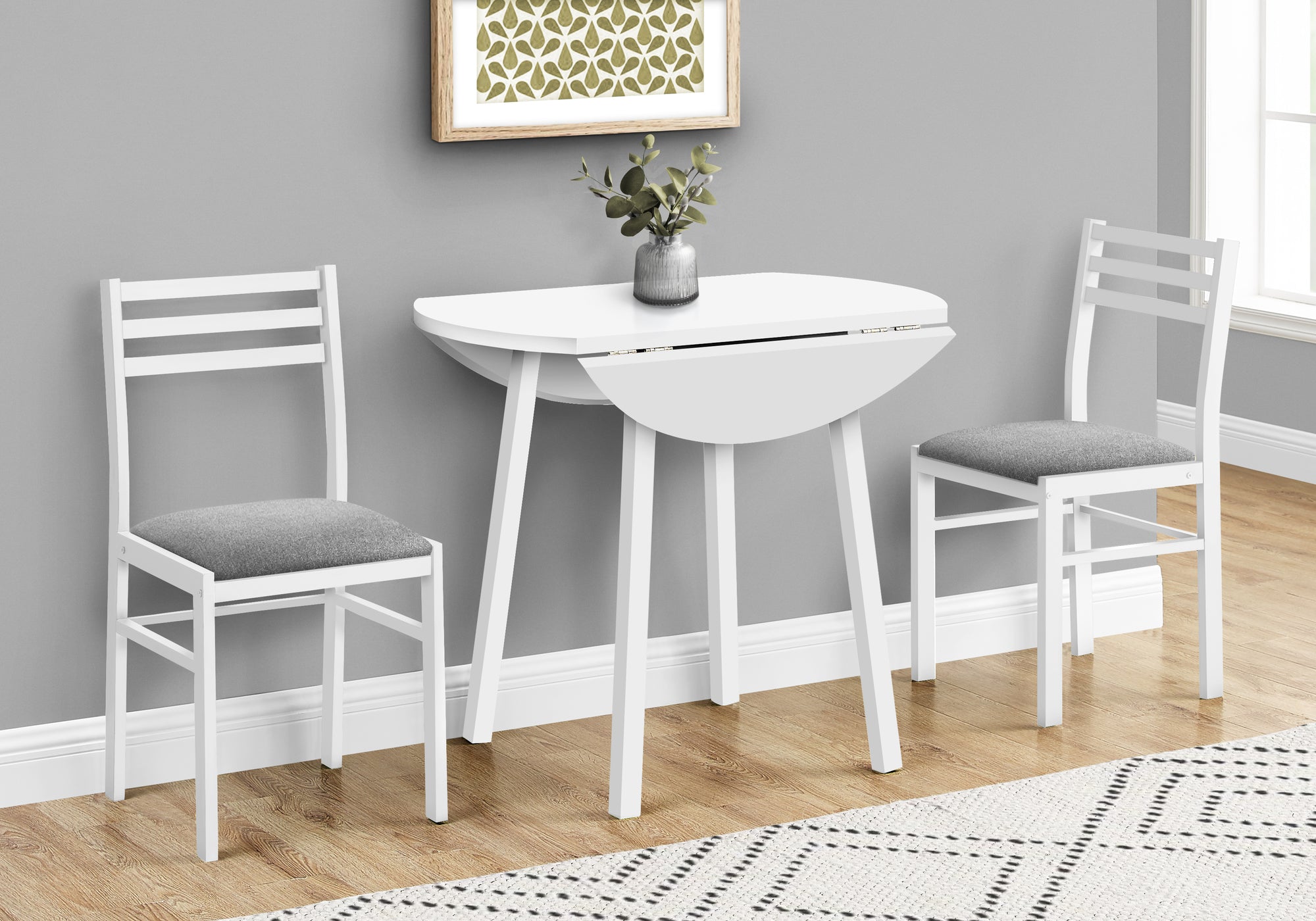DINING SET - 3PCS SET / WHITE TOP / WHITE METAL