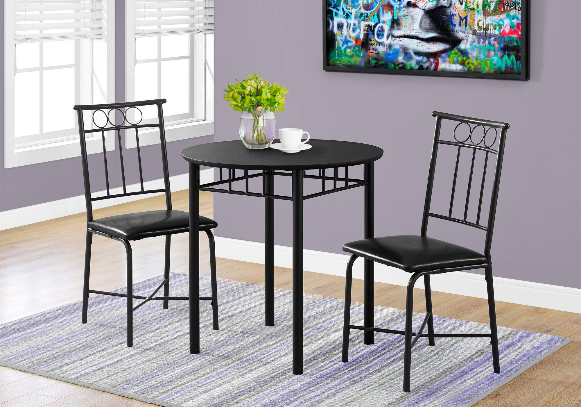 DINING SET - 3PCS SET / BLACK METAL AND TOP