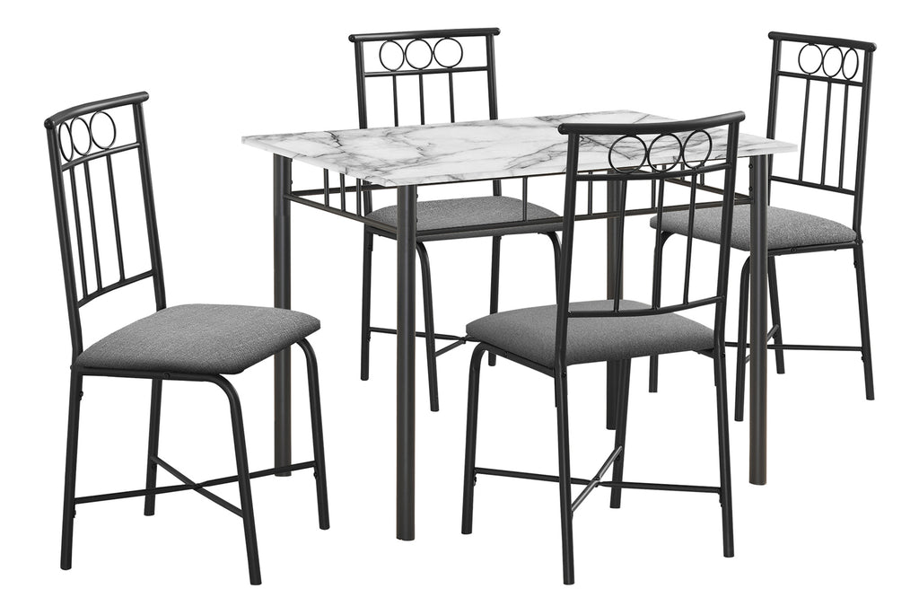 DINING SET - 5PCS SET / WHITE MARBLE TOP / BLACK METAL