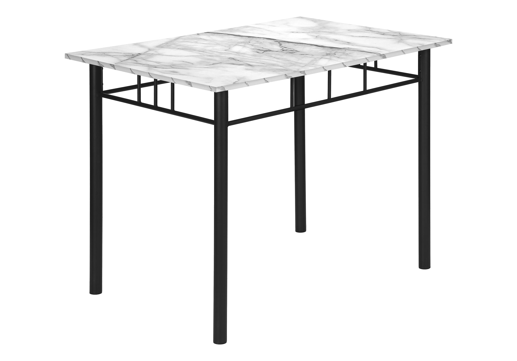 DINING SET - 5PCS SET / WHITE MARBLE TOP / BLACK METAL