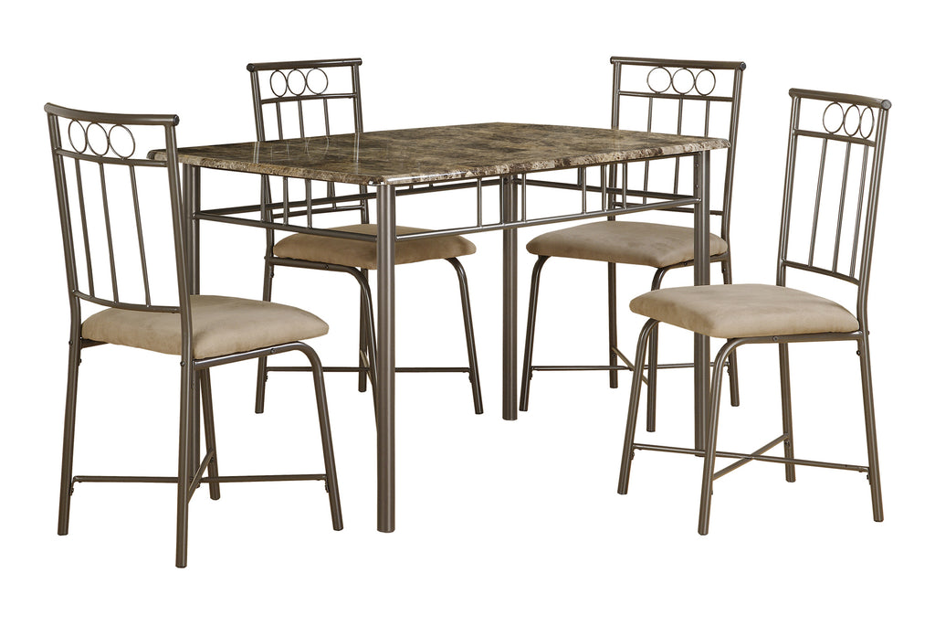 DINING SET - 5PCS SET / ESPRESSO MARBLE / BRONZE METAL