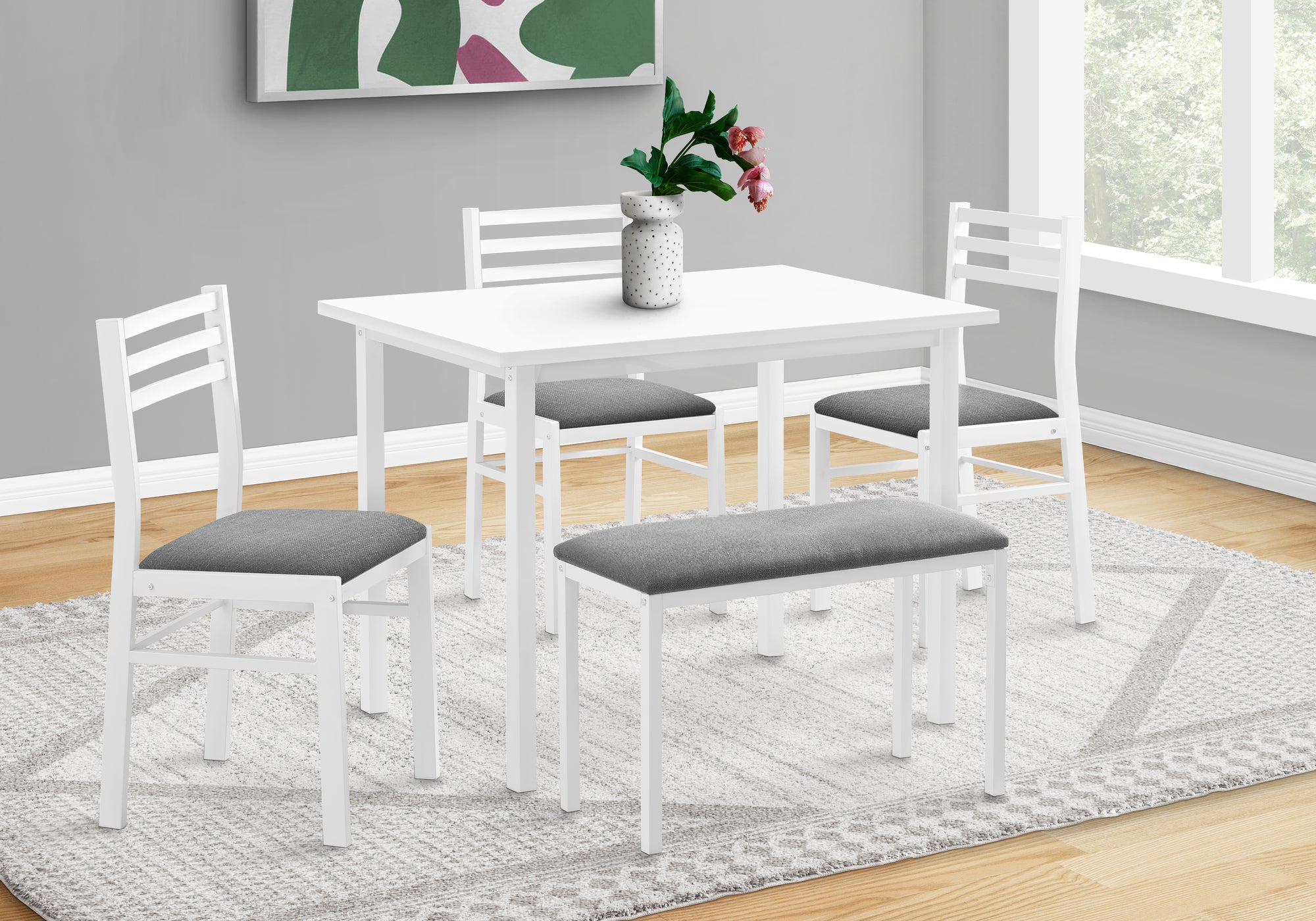 DINING SET - 5PCS SET / WHITE TOP / WHITE METAL