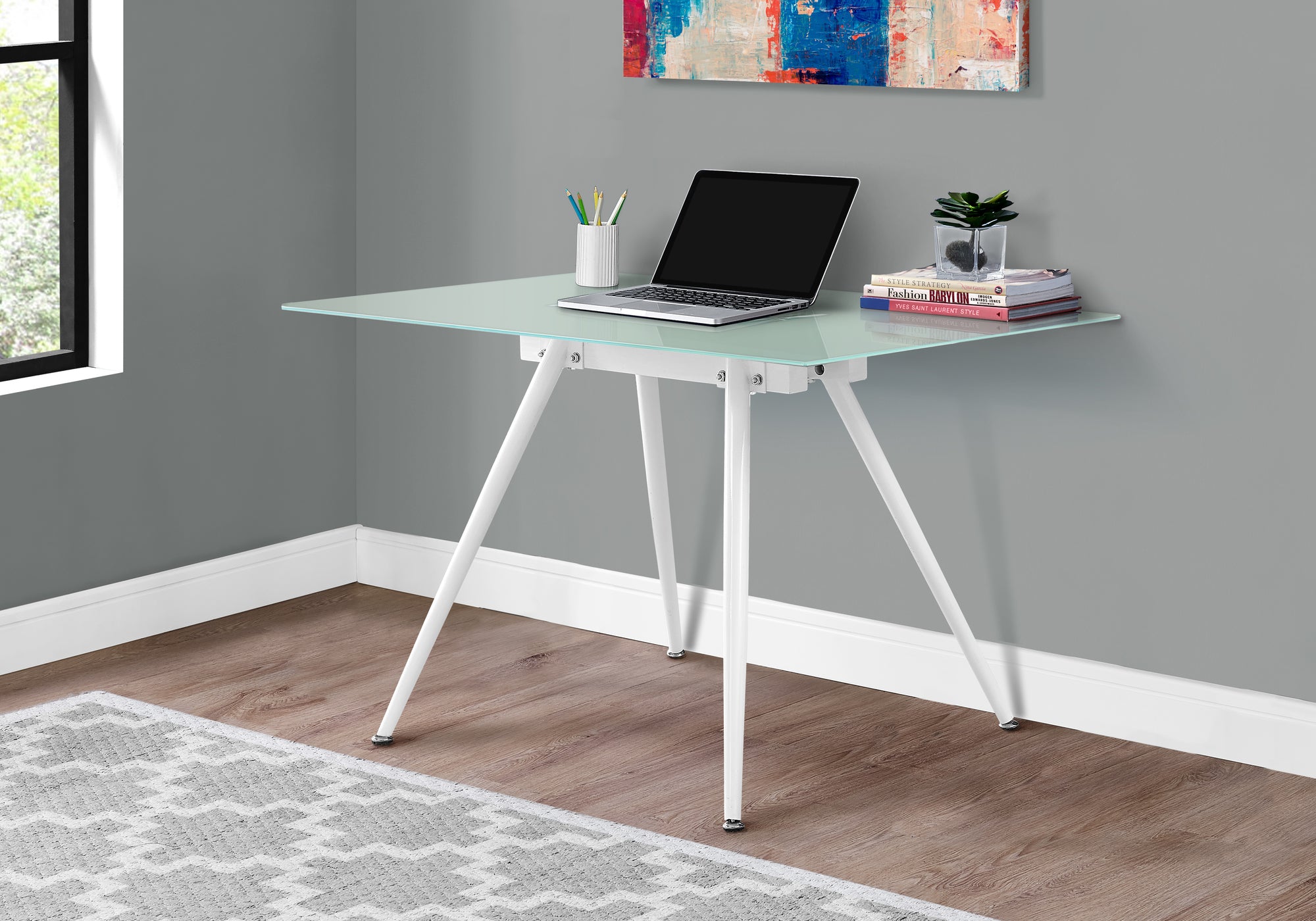 COMPUTER DESK - 28""X 48"" / WHITE / 8MM TEMPERED GLASS