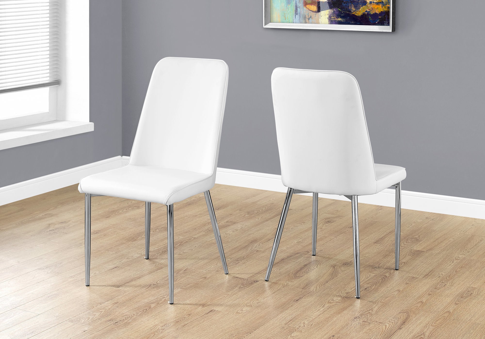DINING CHAIR - 2PCS / 37""H / WHITE LEATHER-LOOK / CHROME