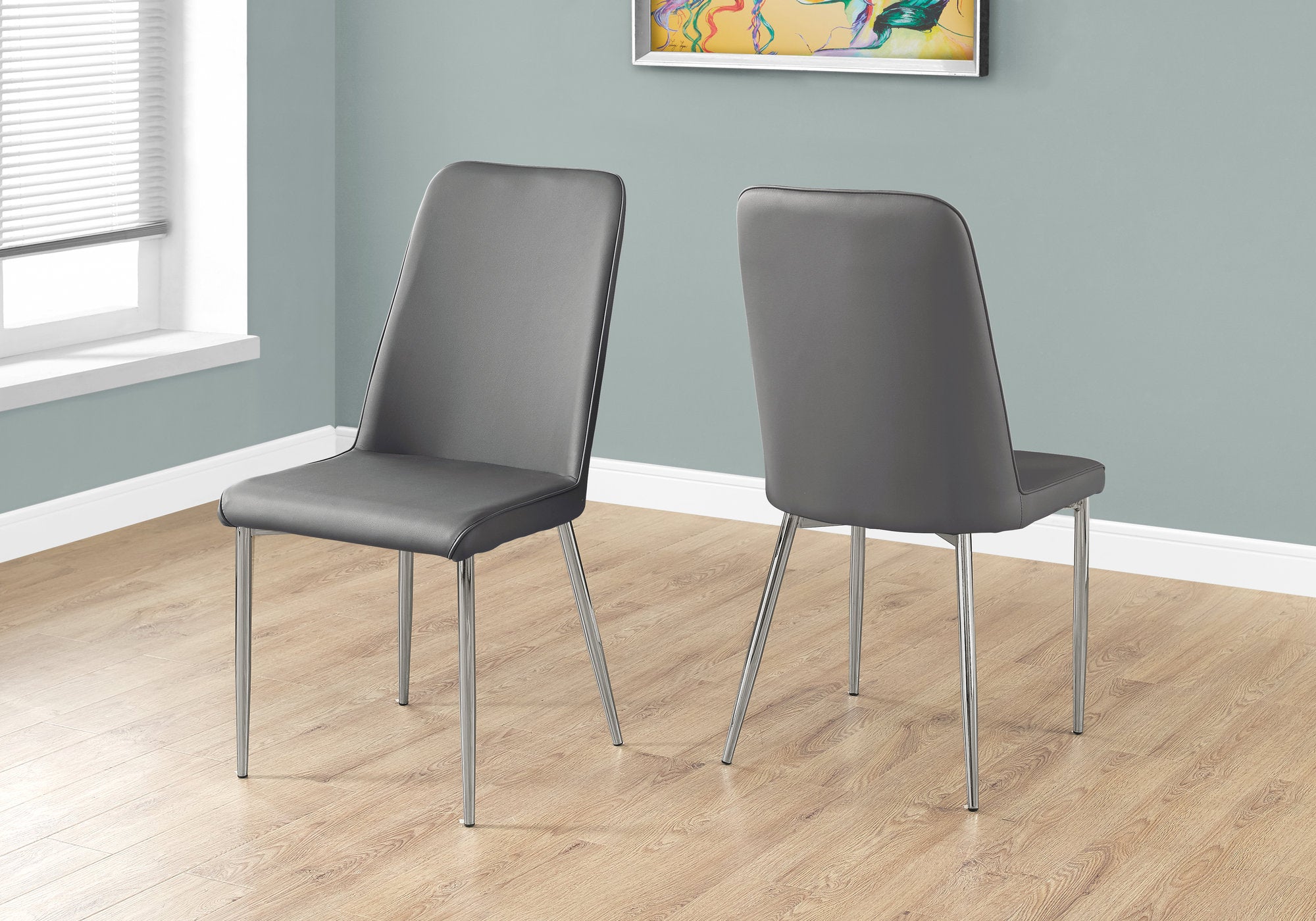 DINING CHAIR - 2PCS / 37""H / GREY LEATHER-LOOK / CHROME
