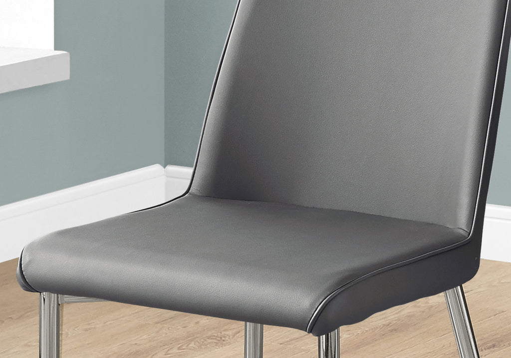 DINING CHAIR - 2PCS / 37""H / GREY LEATHER-LOOK / CHROME